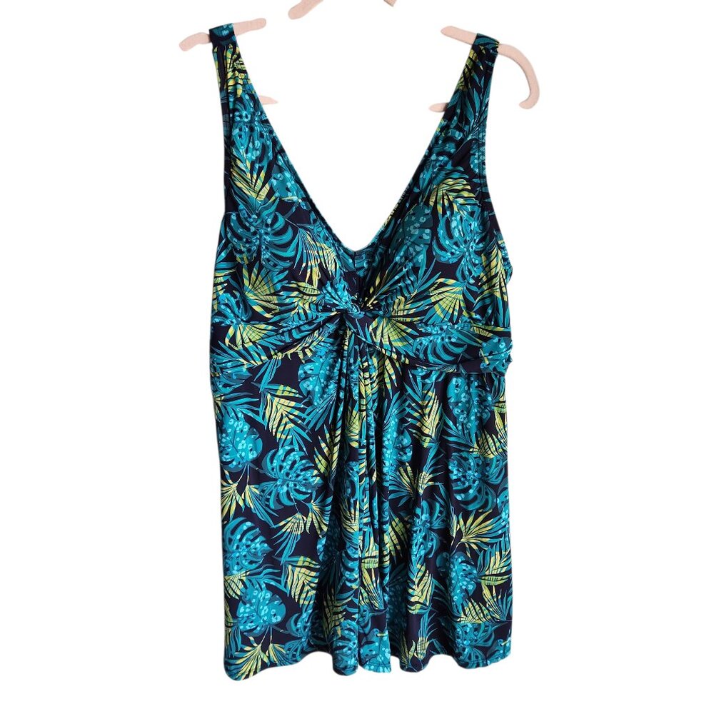 Swimsuits For All 18 Green Blue Women's Bathing Suit One Piece Dress Floral